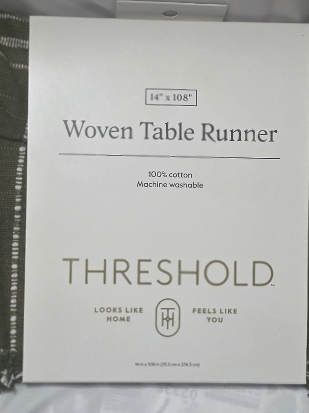 NWT Threshold 14x108 Woven Cotton Table Runner Earthy Olive Green Plaid Textured